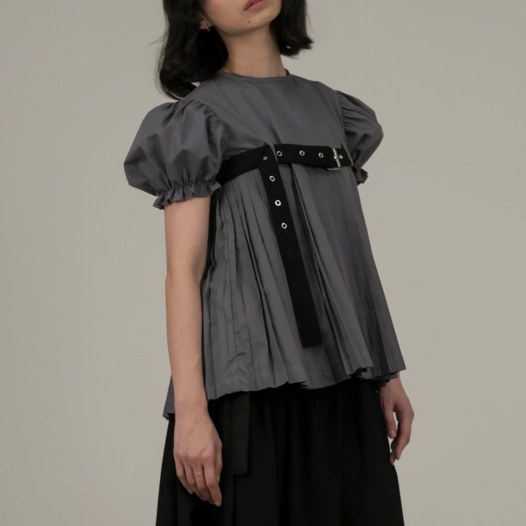 Belted Puff Pleated Top - Argyle & Oxford
