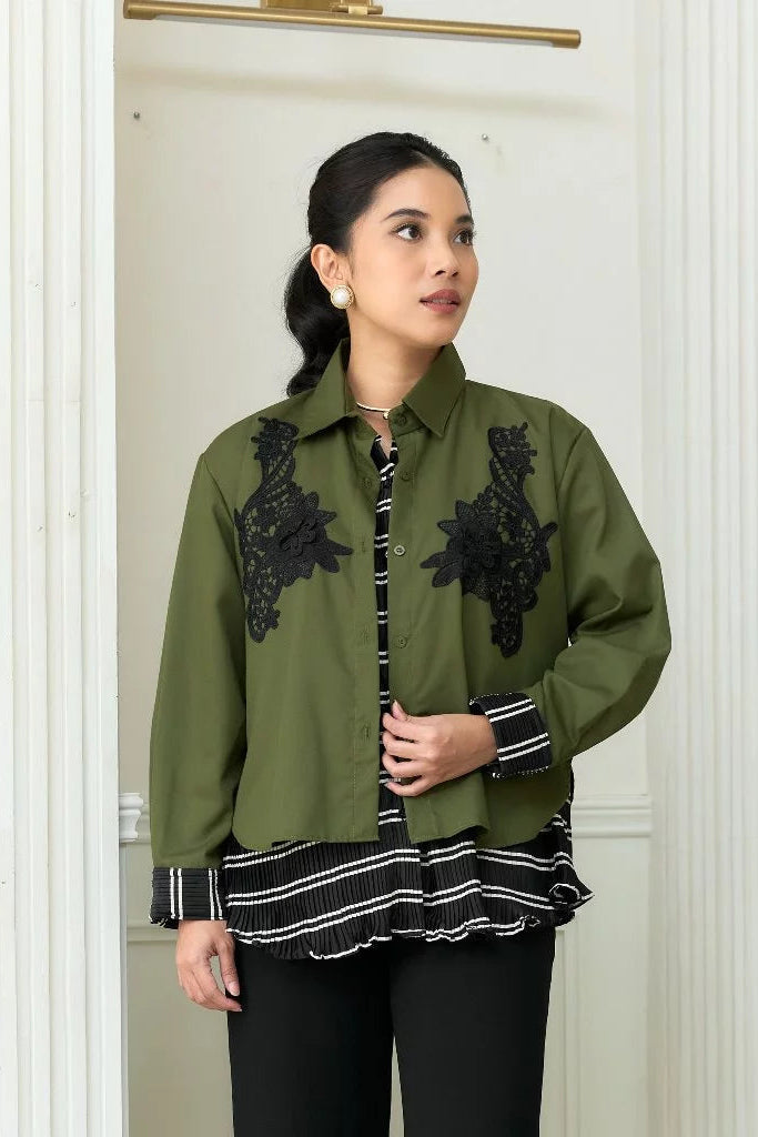 Firly Embroidery Shirt Olive - Mine