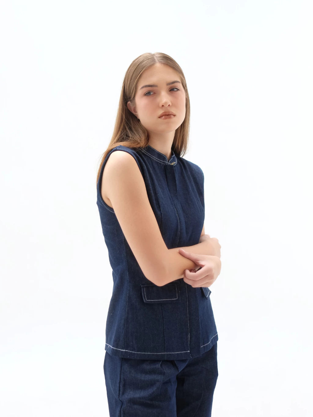 Olive Denim Zipper Top Dark Blue - The Auctus