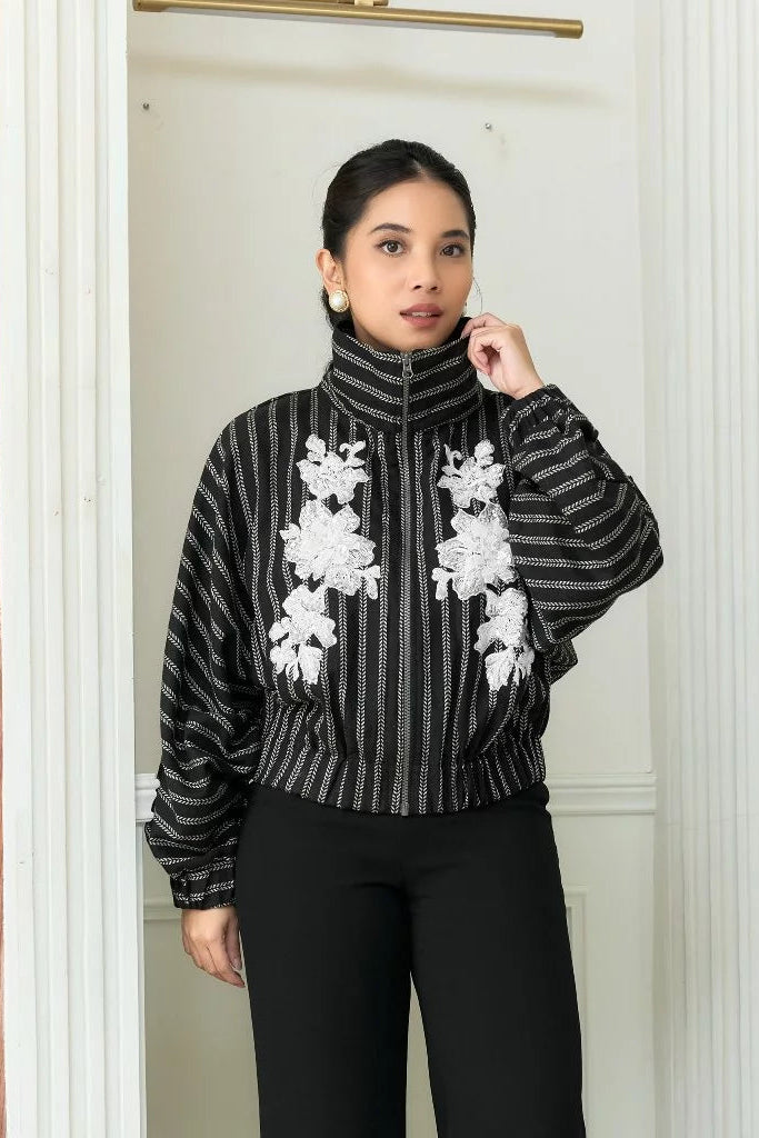 Axel Jacket Linen Stripes Hitam - Mine