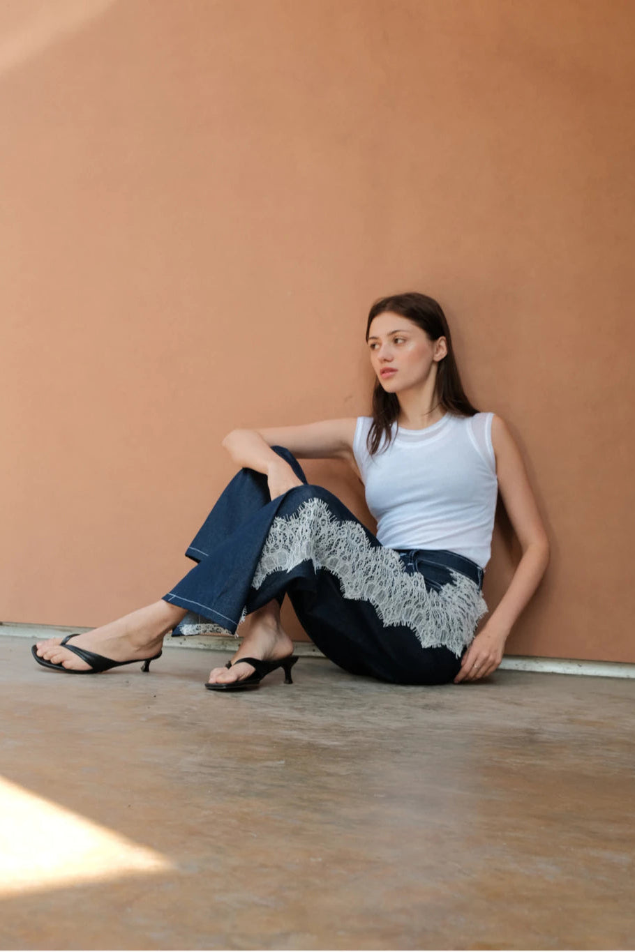 Kate Lace Denim Pants Indigo Blue - The Auctus