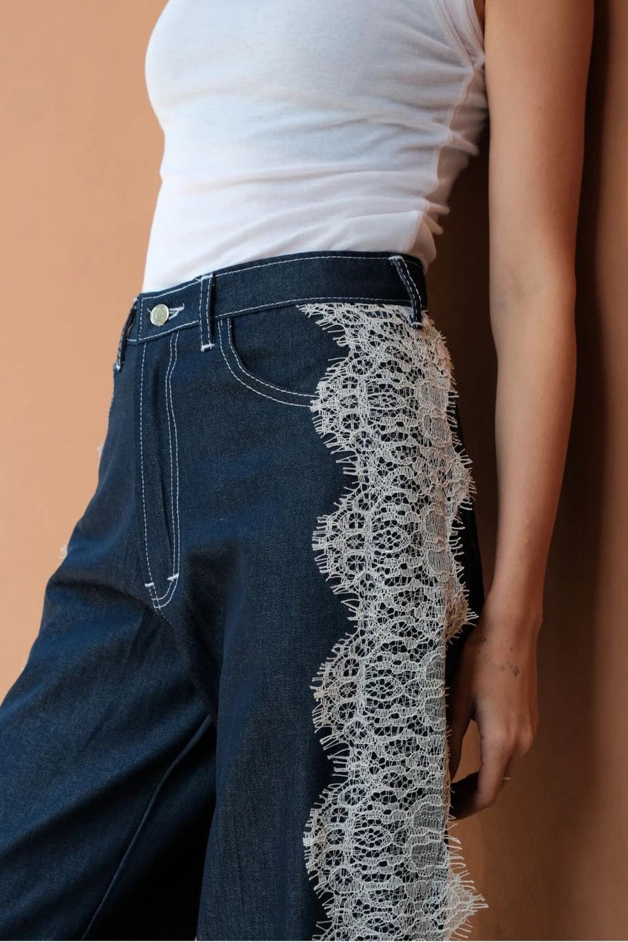 Kate Lace Denim Pants Indigo Blue - The Auctus