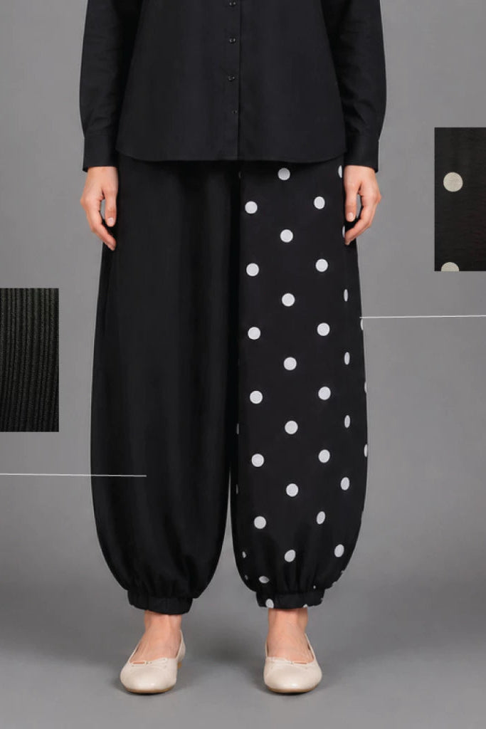 Barrel Polka Pleats Pants Black - Aumone