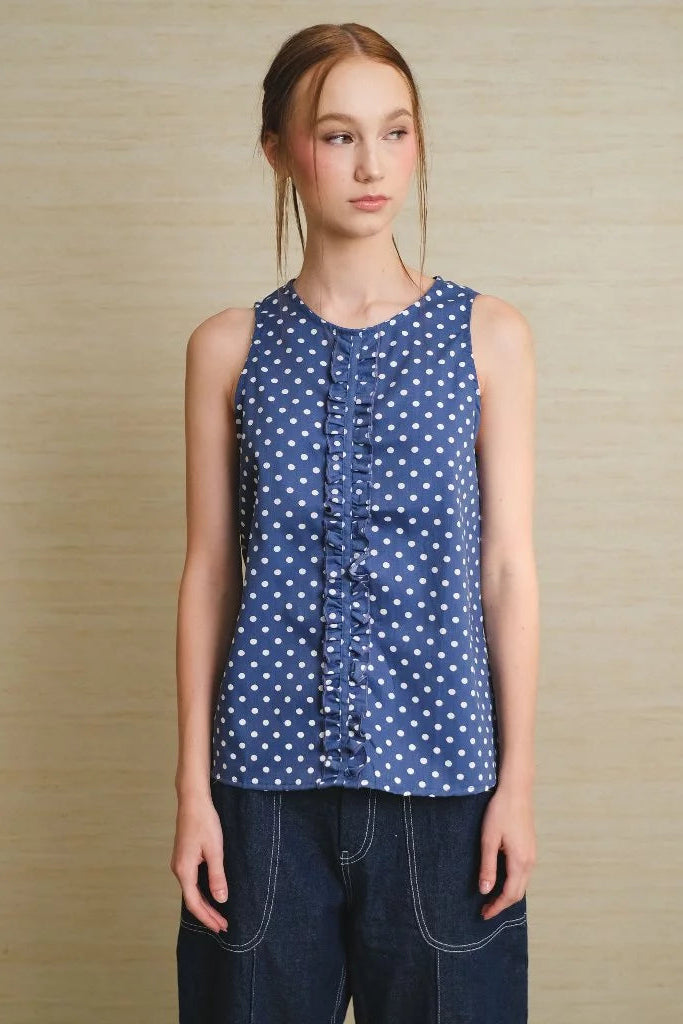 Jolie Tank Navy Polkadot Top - Jinzu