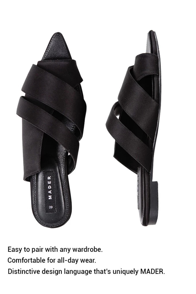 Open Toe Mules Satin Black - Mader