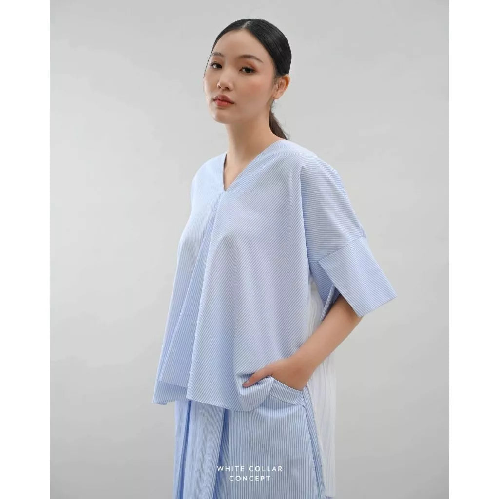 Byul Top Blue Stripe - White Collar Concept