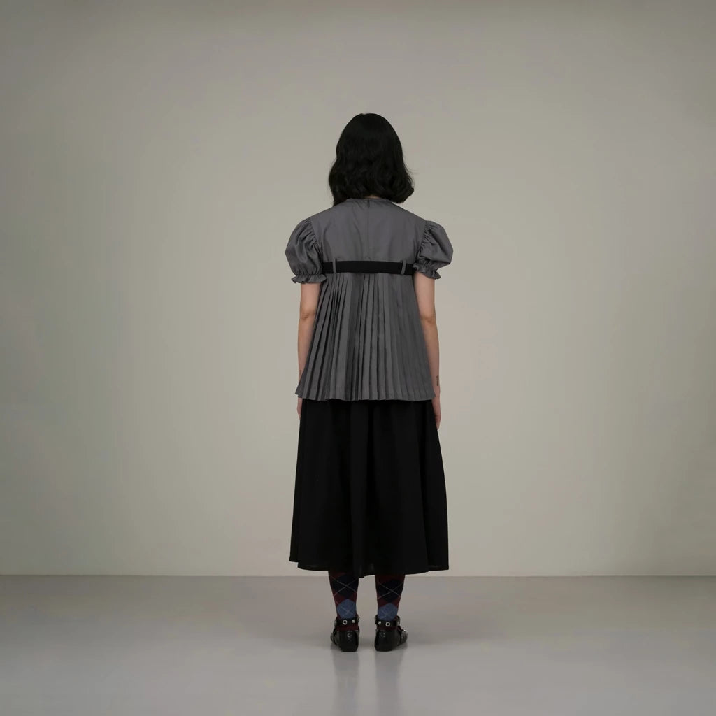 Belted Puff Pleated Top - Argyle & Oxford