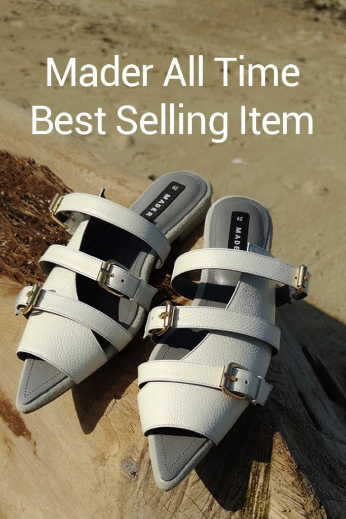 Open Toe Mules White Grey (Outsole) - Mader