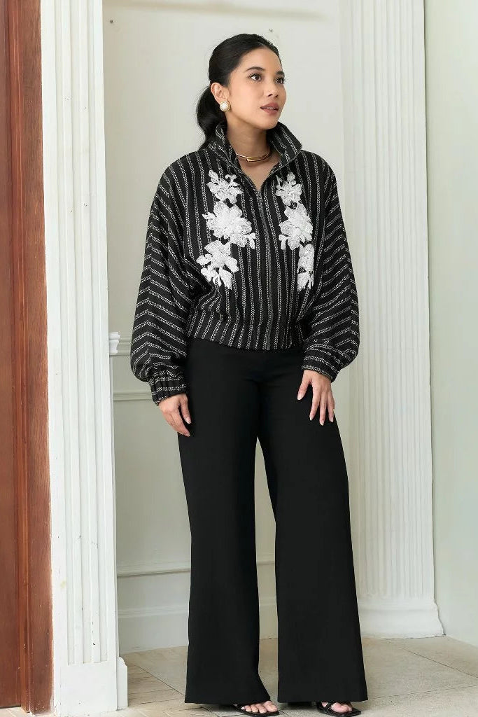 Axel Jacket Linen Stripes Hitam - Mine
