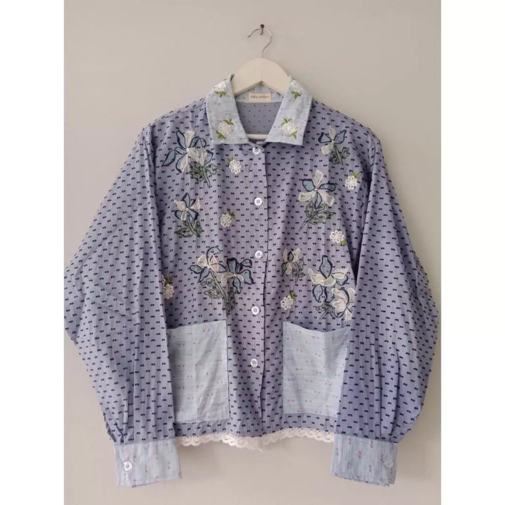 Gabe Embroidery Longsleeve Shirt Light Blue - Toko Didiyo