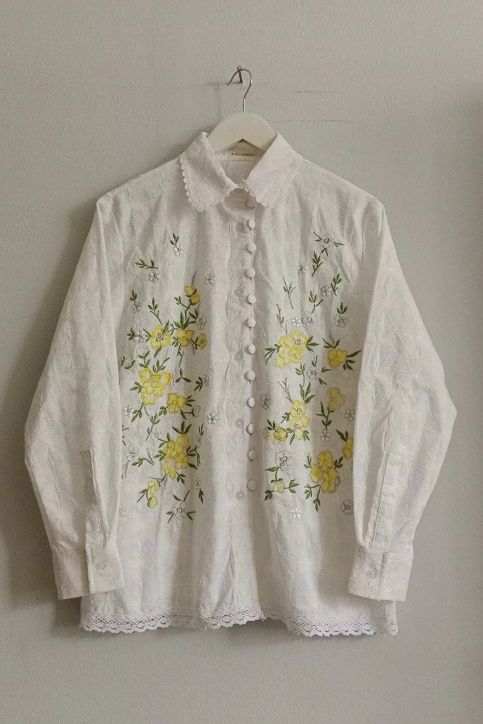 Miura Embroidery Longsleeve Shirt White - Toko Didiyo