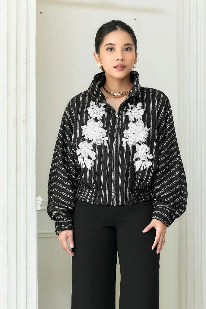 Axel Jacket Linen Stripes Hitam - Mine
