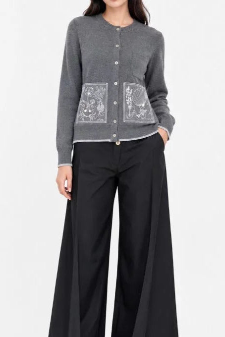 Carol Round Neck Cardigan Dark Gray - Hunting Fields