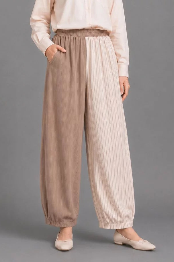 Barrel Stripe Pleats Pants Brown - Aumone