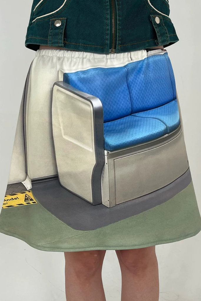 On My Way Mini Skirt Cream Blue Green - One Two Switch