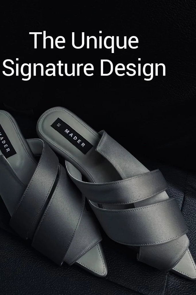 Open Toe Mules Satin Grey - Mader