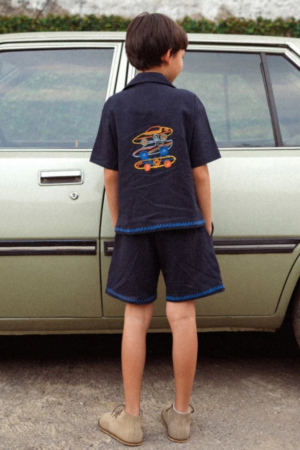 Vroom Vroom Linen Set Navy - Playtime Wonder