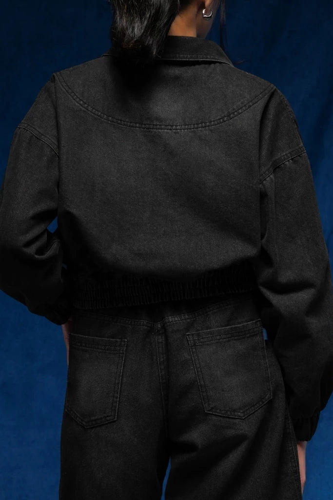 Noir Drop Shoulder Denim Jacket Black Wash - Daile