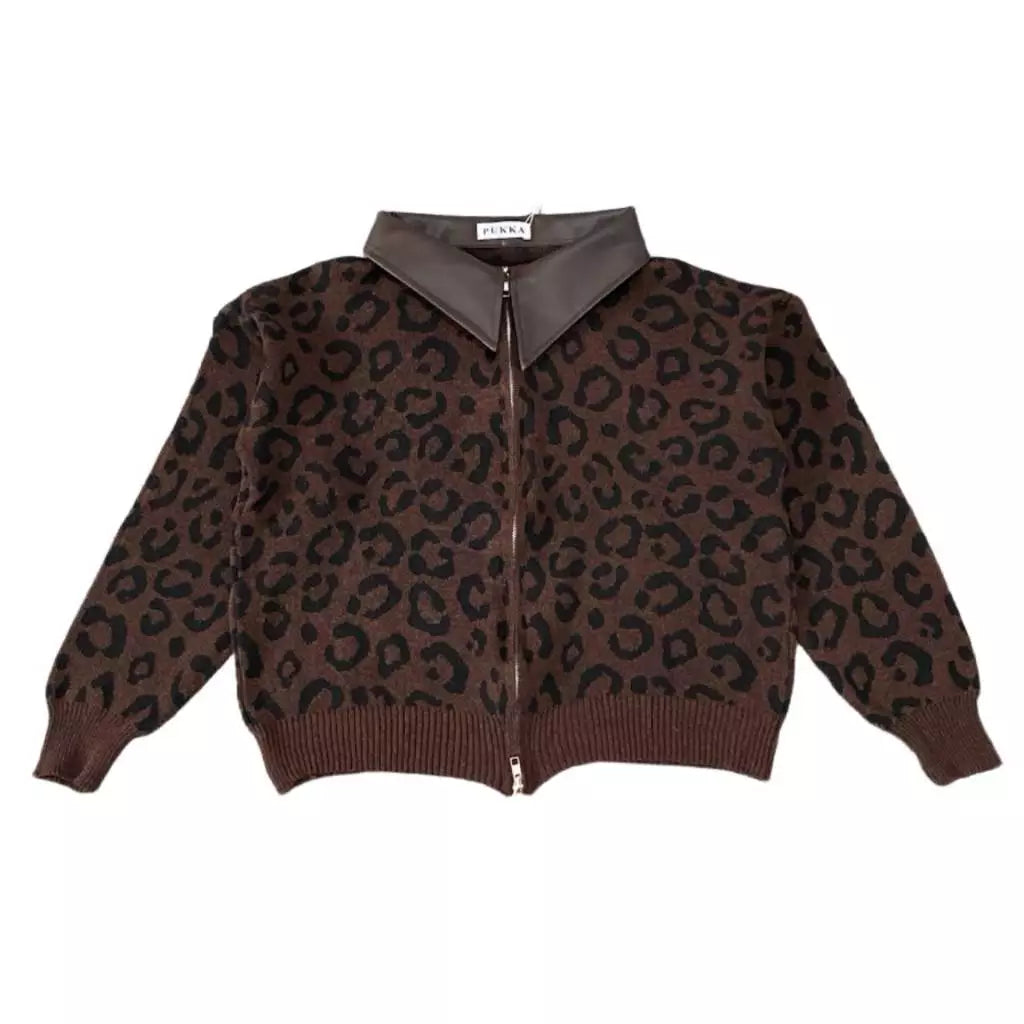 Collar Leather Top Leopard Coffe - Pukka