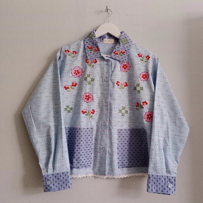 Rona Embroidery Longsleeve Shirt Light Blue - Toko Didiyo