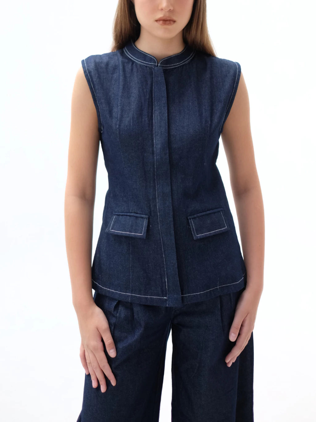 Olive Denim Zipper Top Dark Blue - The Auctus