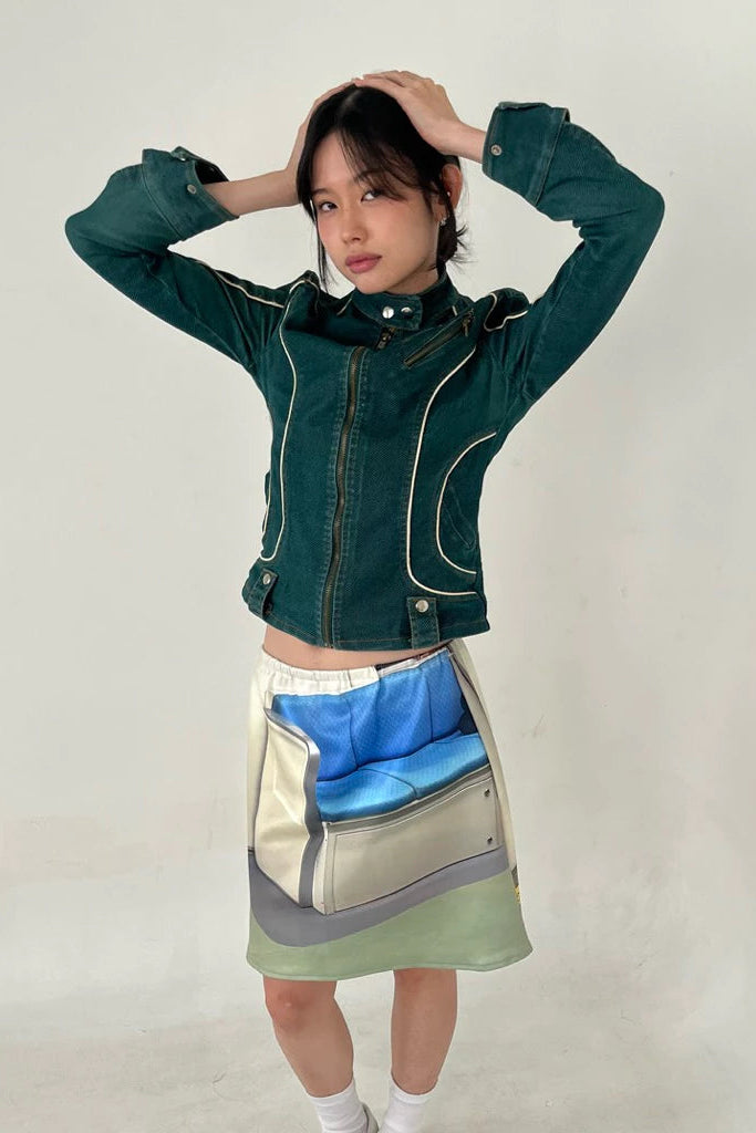 On My Way Mini Skirt Cream Blue Green - One Two Switch