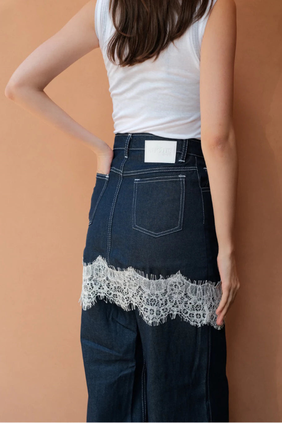 Luca Lace Overlay Denim Pants Indigo Blue - The Auctus
