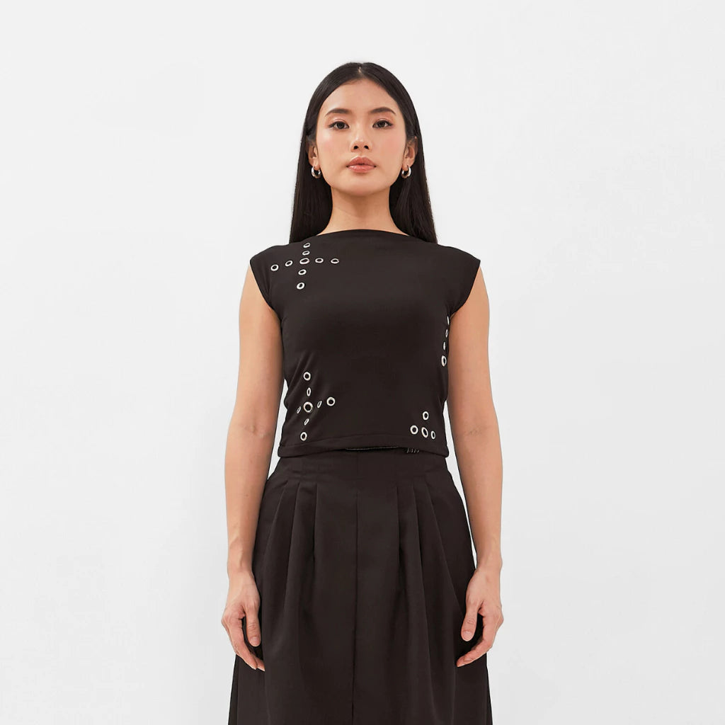 Liora Eyelet Sleeveless Top - Isoos Studios