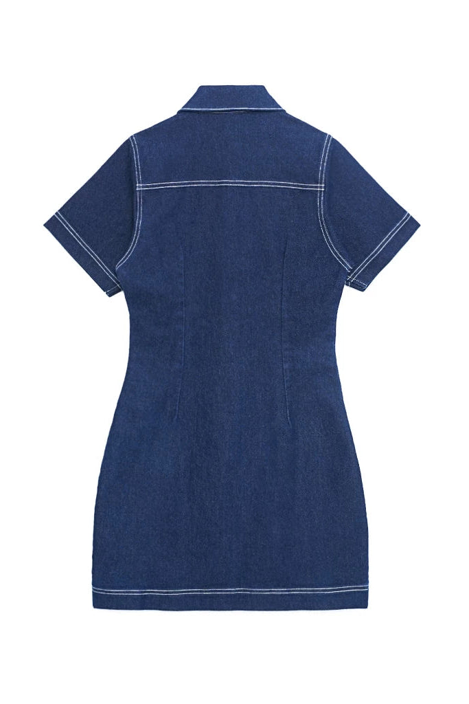 Zoey Midi Shift Denim Dress Dark Blue - Daile