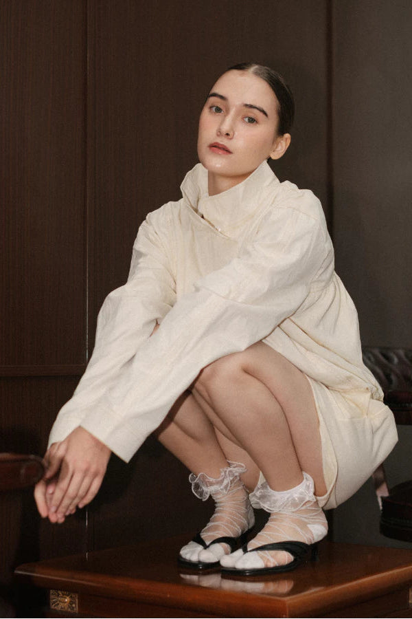 Odette Highneck Jacket Cream - The Auctus