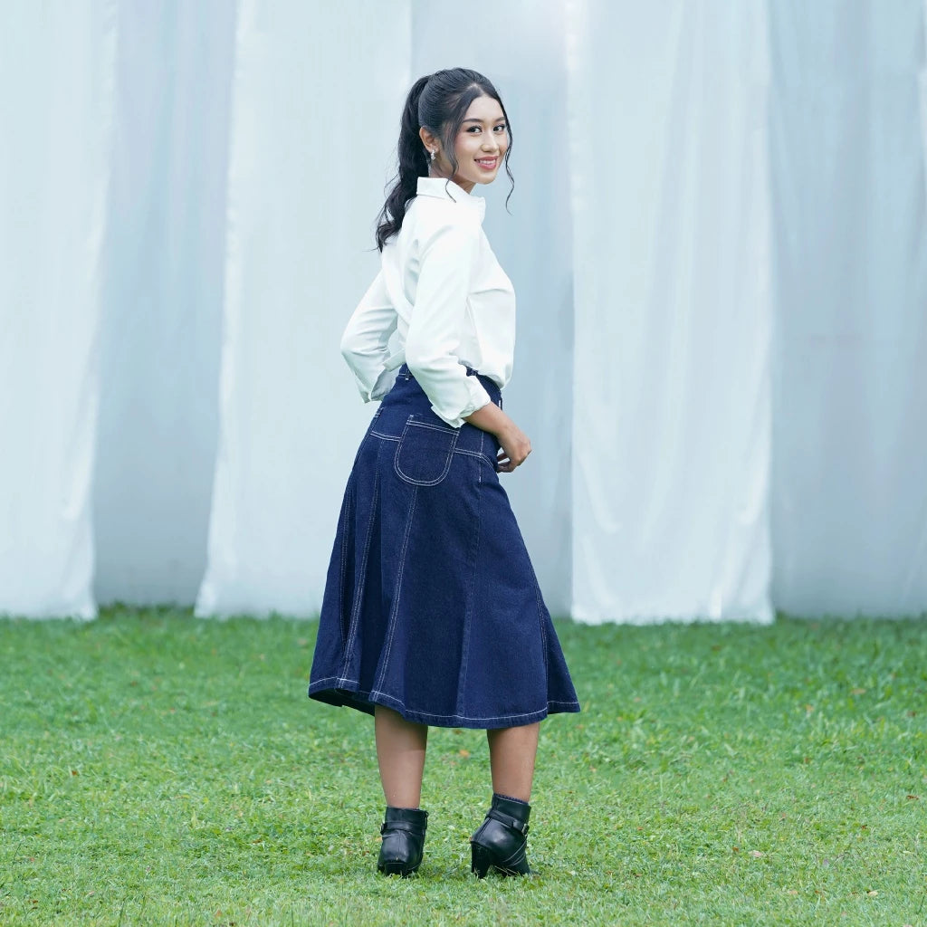 Freya Flared Denim Skirt - Daile