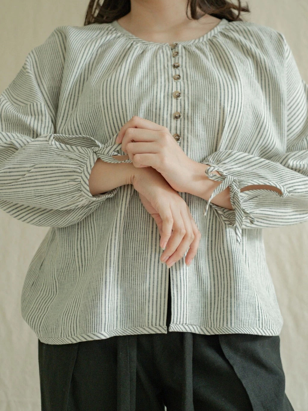 Blouse Kirana Salur Abu (New) - Labuan Linen Wear