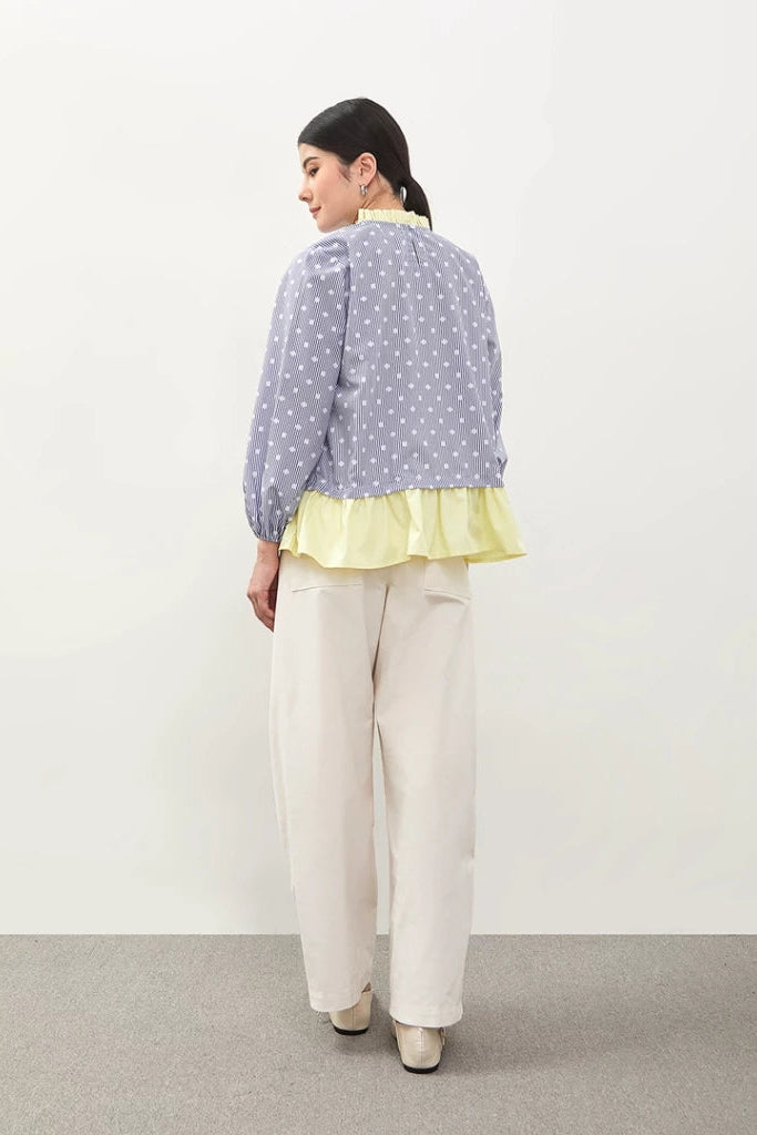 Kyna Polkadot Top Butter Long Sleeve Polkadot Blue - Curato Market
