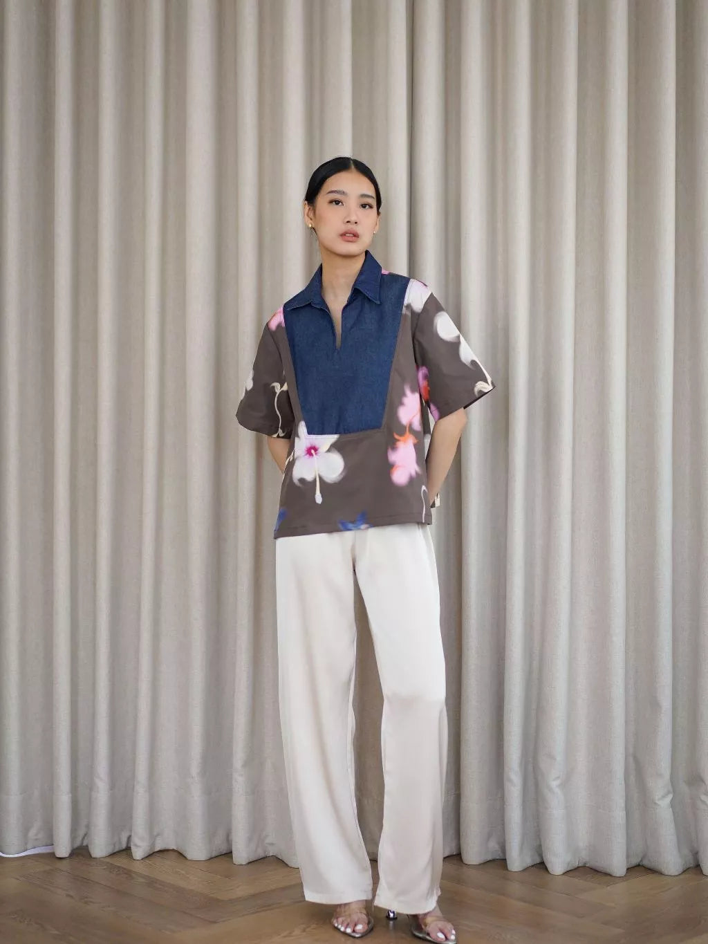 Misty Denim Polo Top Brown - LR Studio