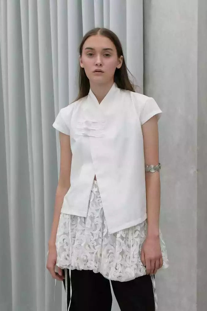 Cheongsam Asymmetrical White - Nylon