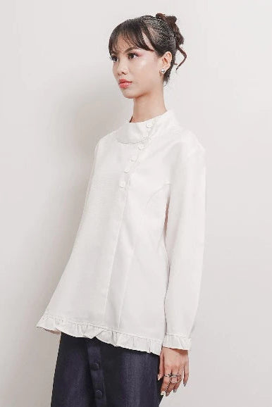 Solea Mandarin Longsleeved Top White - Isoos Studios