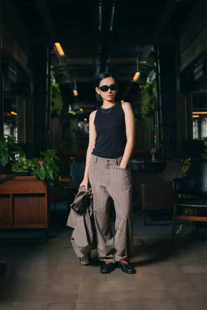 Ramona Longpants Kotak Kotak Brown - Basico