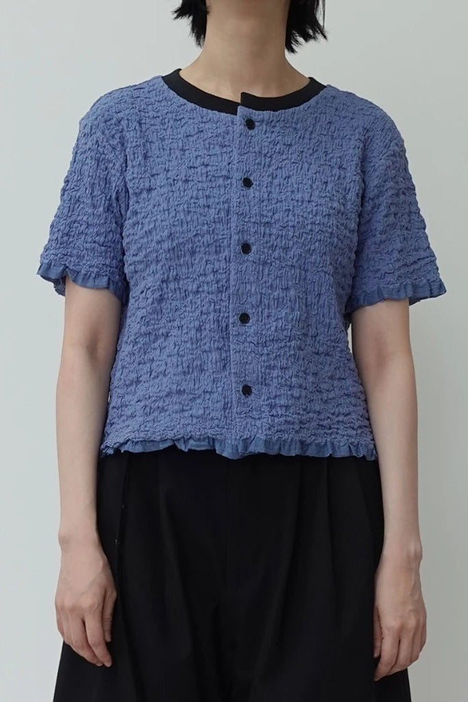 Crinkle Contrast Neck Top - Argyle & Oxford