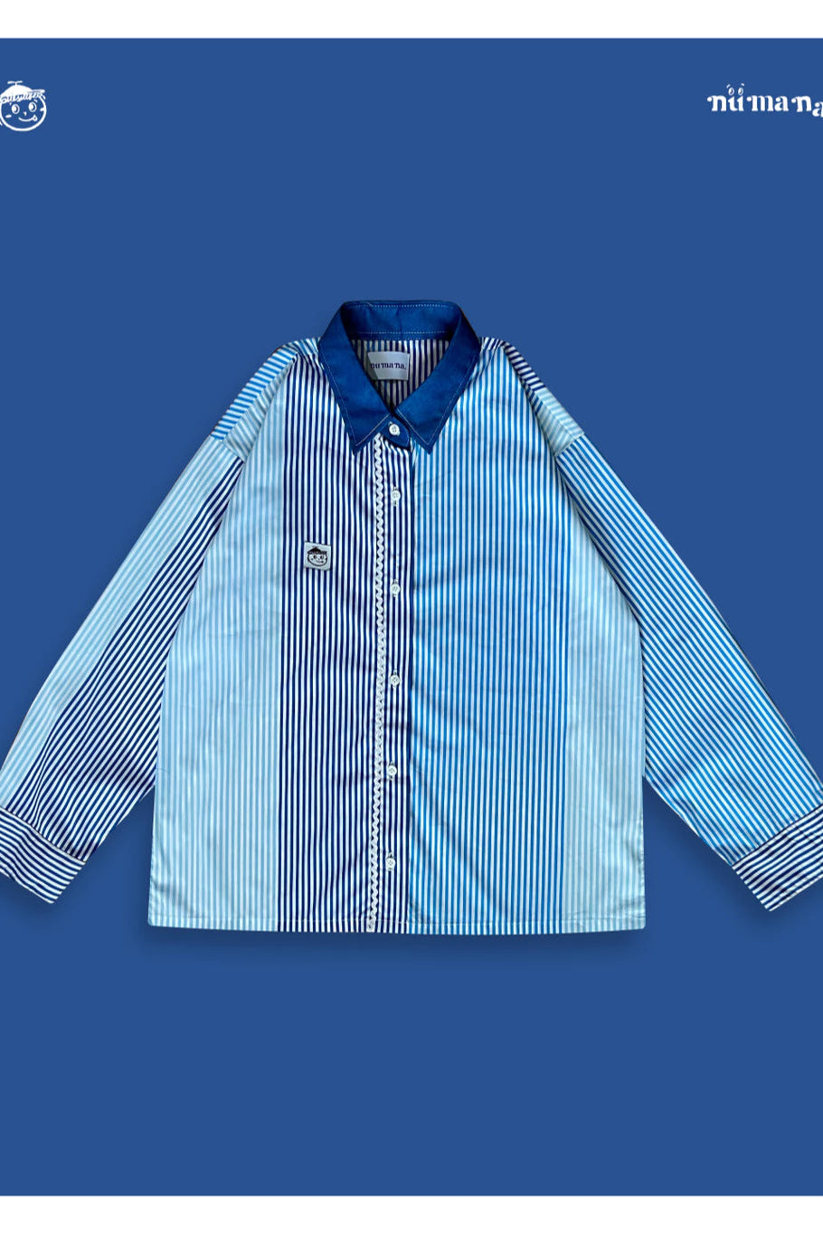 Celeste Ribbon Shirt In Blue Stripes Numana
