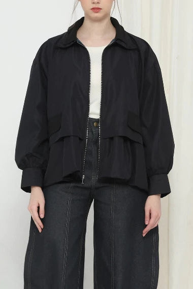 Rhodes Ruffled Hem Jacket Black - Hunting Fields