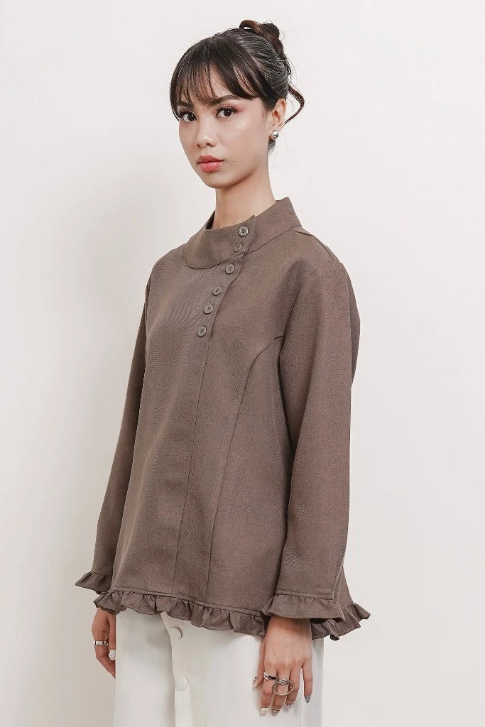 Solea Mandarin Longsleeved Top Latte - Isoos Studios