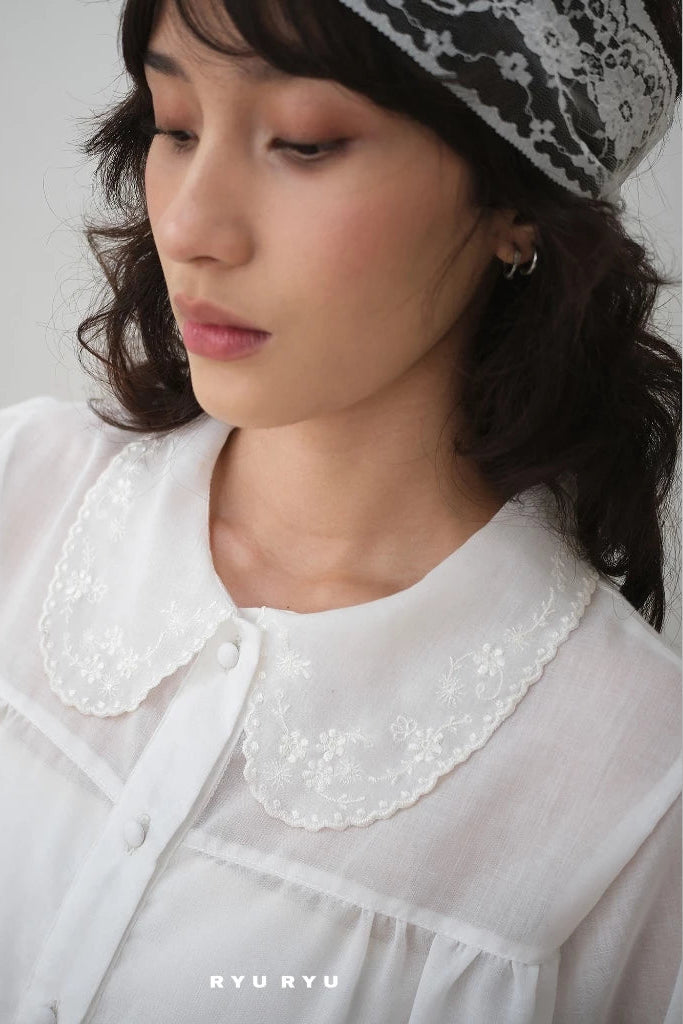 White Embroidery Collar Shirt - Ryuryu