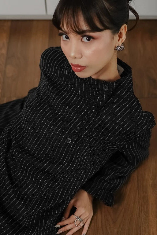 Solea Mandarin Longsleeved Top Black Stripes - Isoos Studios