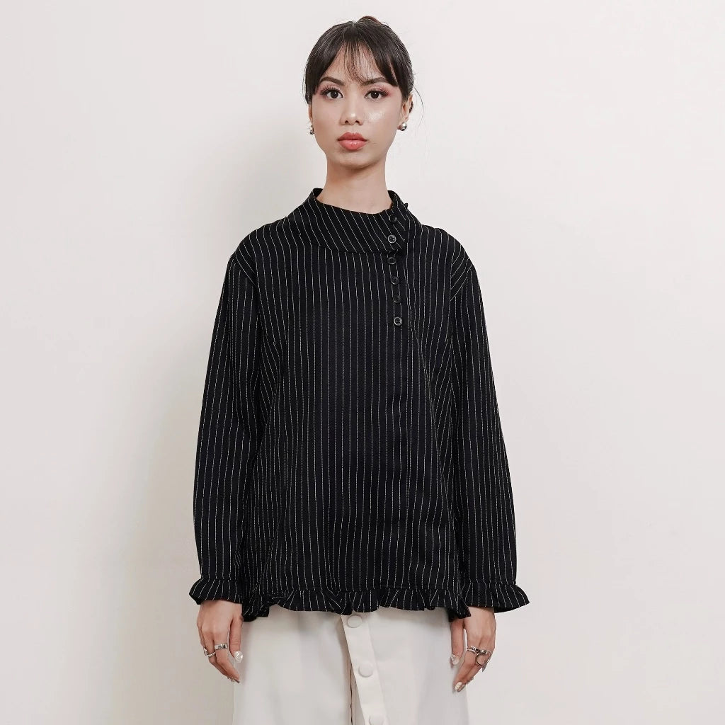 Solea Mandarin Longsleeved Top Black Stripes - Isoos Studios