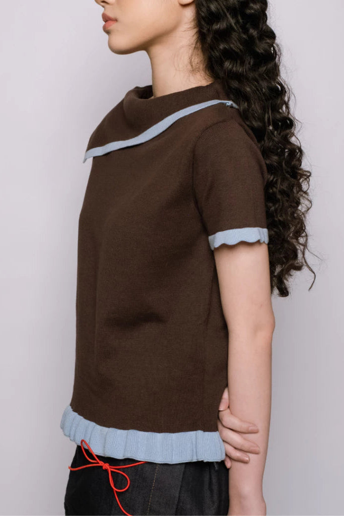 Nicole Brown Knit Top Short Sleeve - Curato Market
