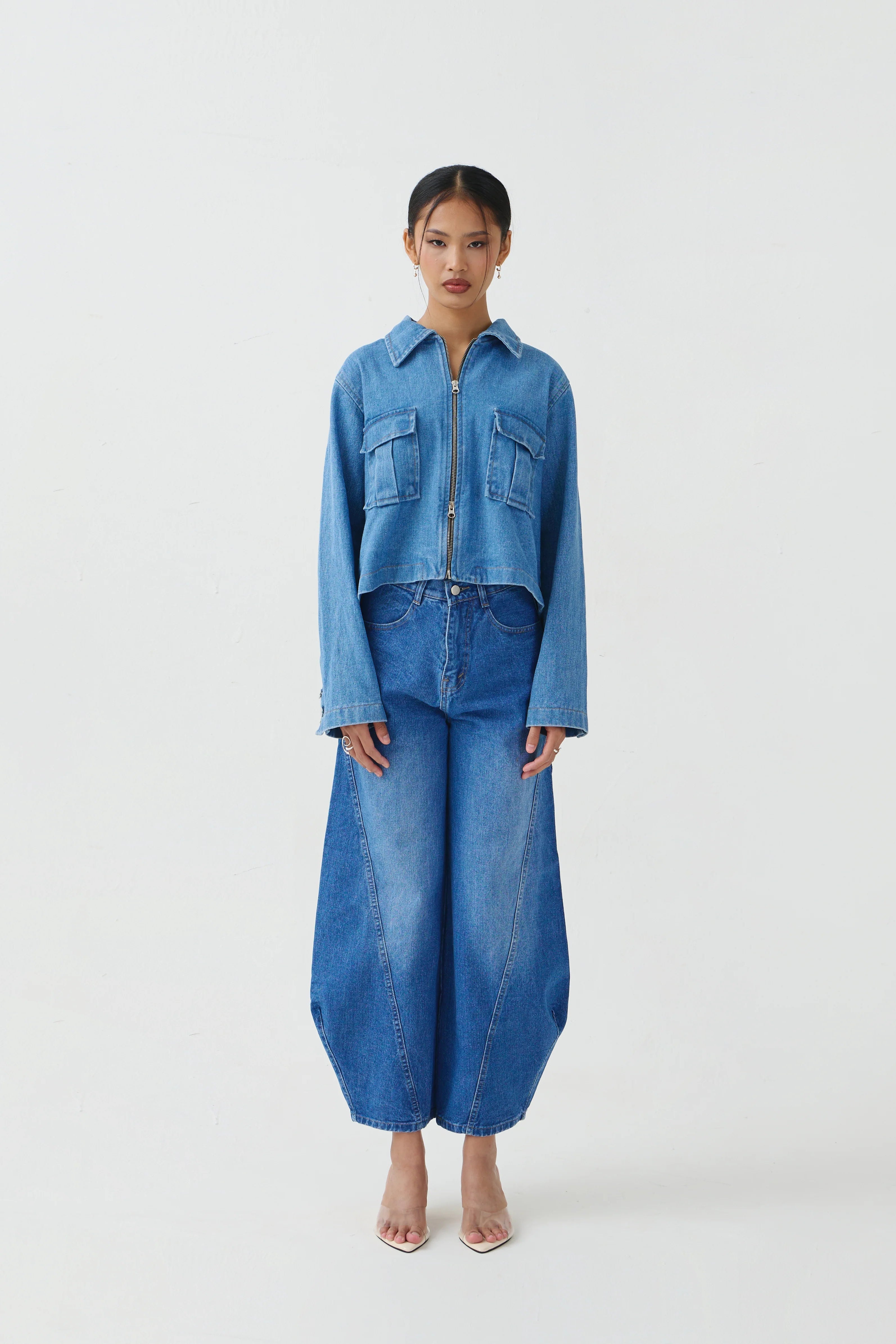 Damson Pleated Denim Jacket Blue - Acheté de Nous