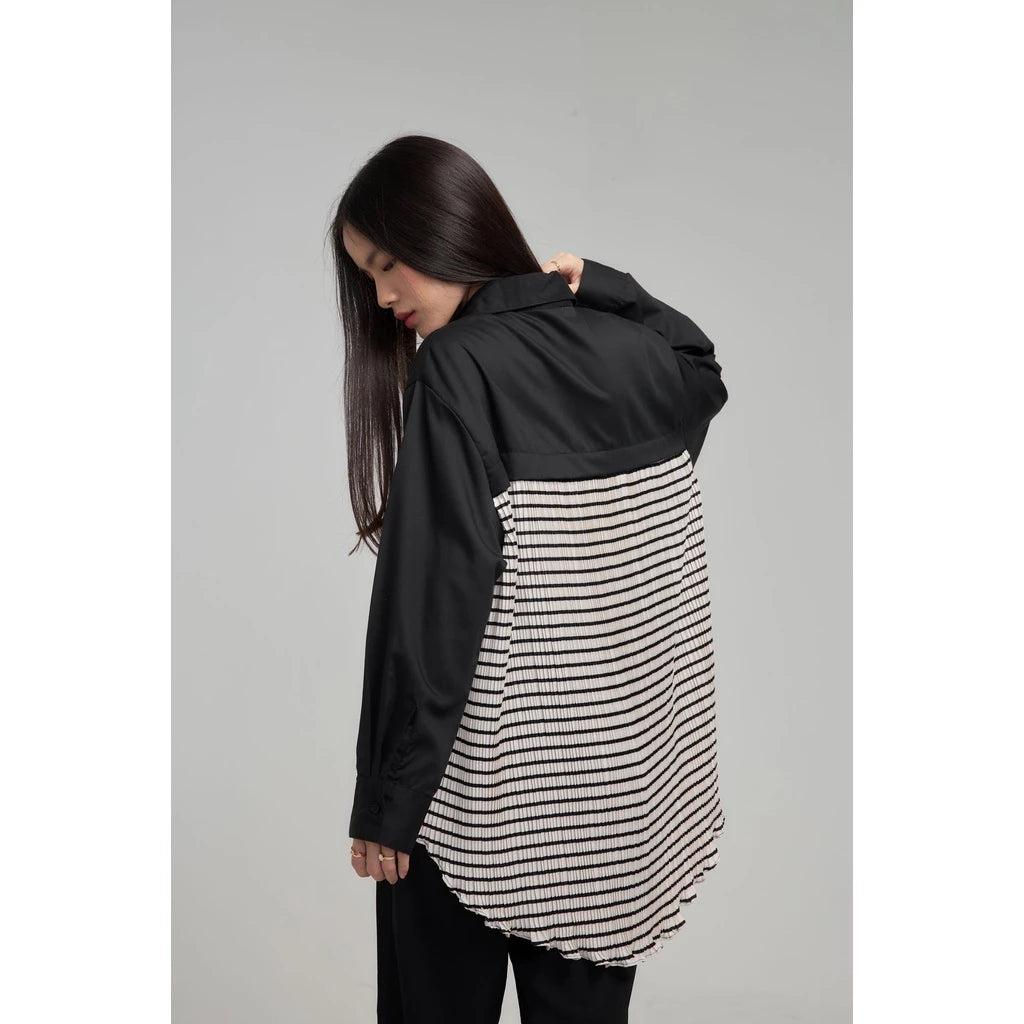 Eclipse Shirt Black - White Stripes Pleats - Mine