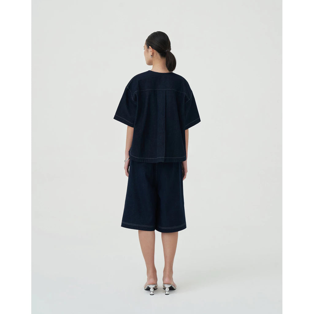 Damson Collarless Denim Shirt - Acheté de Nous