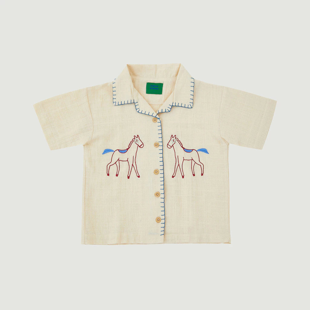 HGL Bambini - Horse Embroidery Sashiko Shirt Banana Milk - Sabine & Heem