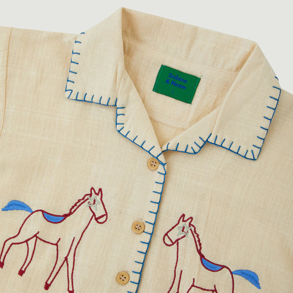 HGL Bambini - Horse Embroidery Sashiko Shirt Banana Milk - Sabine & Heem